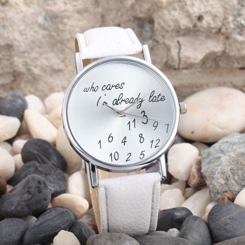 Wholesale- New Women Watches Casual Leather WristWatches Letter Geneva Watch Who Cares I'm Already Late Irregular Figure Quartz
Wholesale- New Women Watches Casual Leather WristWatches Letter Geneva Watch Who Cares I'm Already Late Irregular Figure Quartz