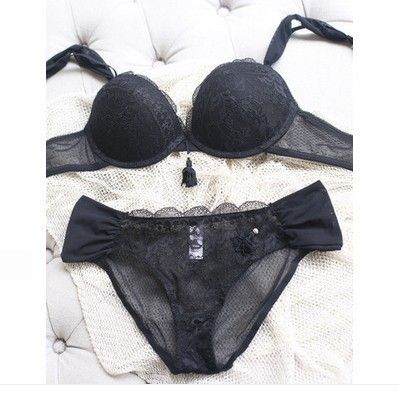 Wholesale-New On Sale Noble White Black Women Intimates Deep V-neck Lace Diamond Brief Bra Sets Underwear Women Bra Set (Bra+Briefs)