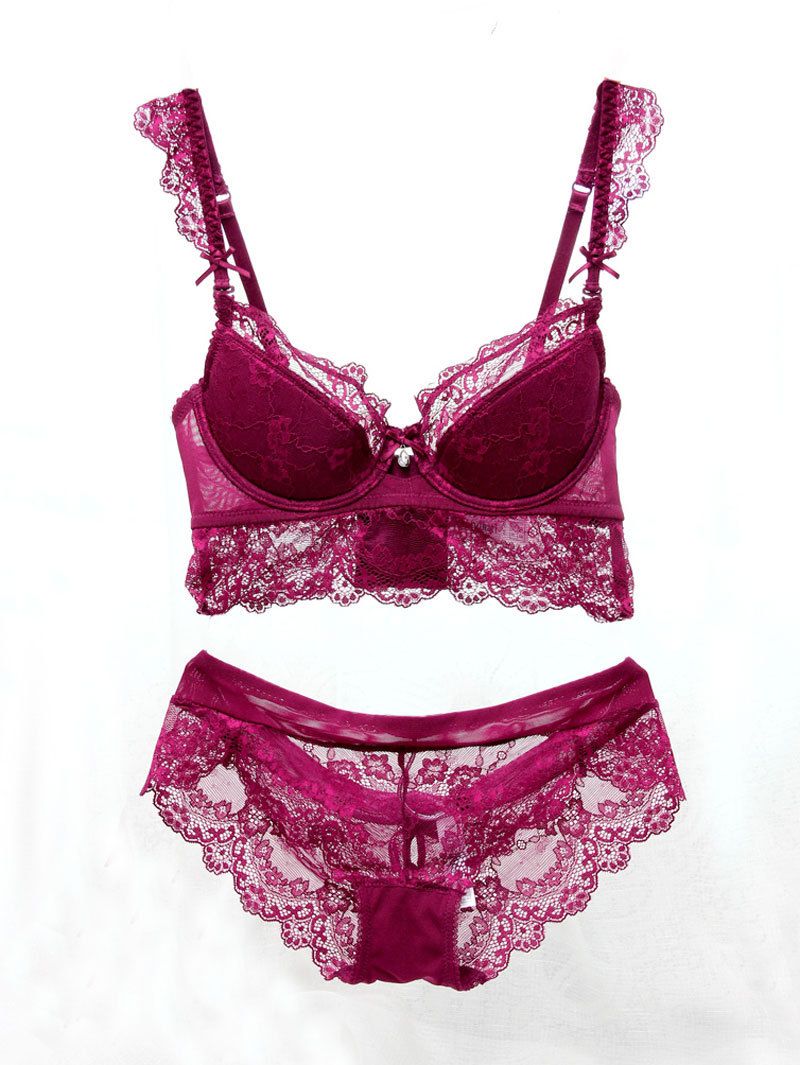 Wholesale- NEW Stylish Plus Size Lace Bra Set Women Push Up BRA Sexy Lingerie Lace Underwear A B C D Cup Free Shipping RS1509