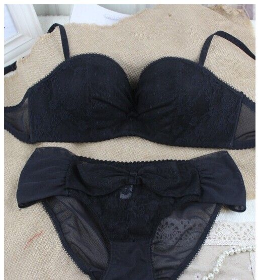 Wholesale- New Arrival Noble European Style Women Sexy Lace Floral Embroidery Push Up Bra Set One-Piece Double Breasted Underwear Set
