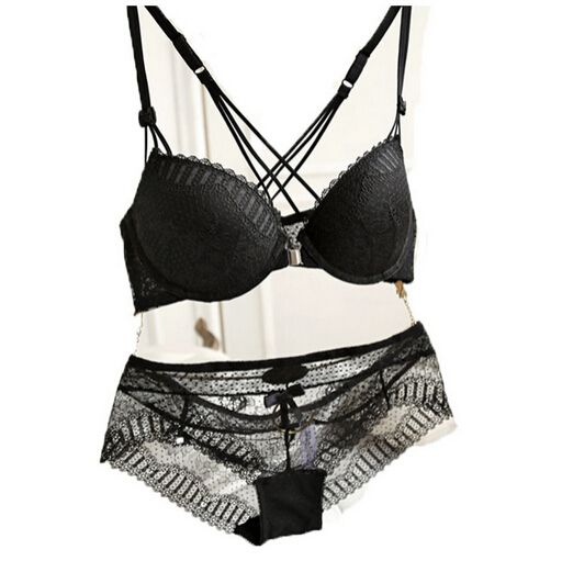 Wholesale-New High Quality Cross and Front Closure ropa interior mujer Women Summer Style Underwear Sexy Lace Push Up Bra and Panty Sets