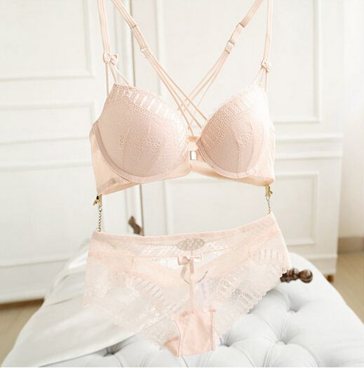 Wholesale-New High Quality Cross and Front Closure ropa interior mujer Women Summer Style Underwear Sexy Lace Push Up Bra and Panty Sets