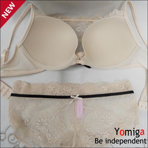 Wholesale-New style black beige elegant lace satin sexi bras lingerie brand push up bra panty plus size fashions underwear sets for women