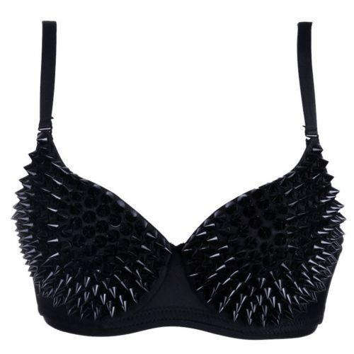 Wholesale-GaGa Womens Sexy Gold Silver Tone Metallic Gathers Steam Punk Spike Studs Rivet Push Up Bra Stage Show