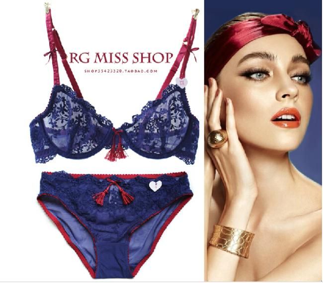 Wholesale-New hot Ultra thin Embroidery women bra set lace underwear sets,sexy transparent floral brassiere bra and panty set BS150