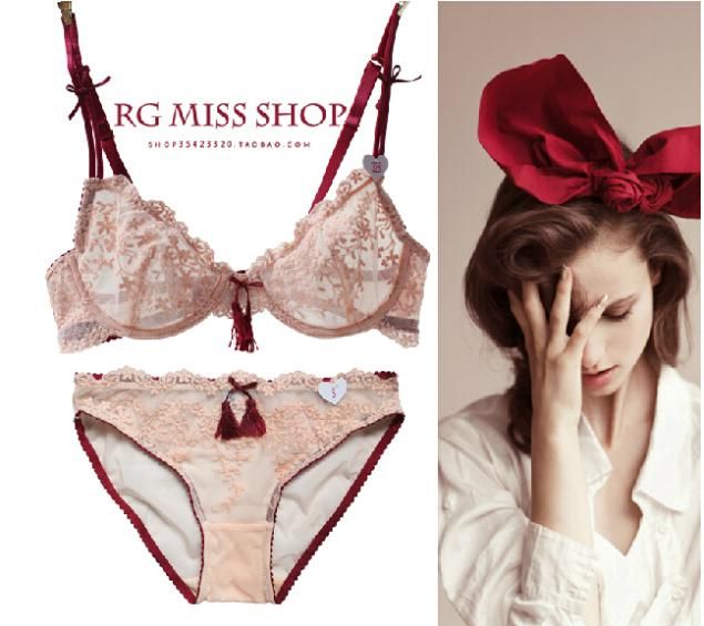 Wholesale-New hot Ultra thin Embroidery women bra set lace underwear sets,sexy transparent floral brassiere bra and panty set BS150