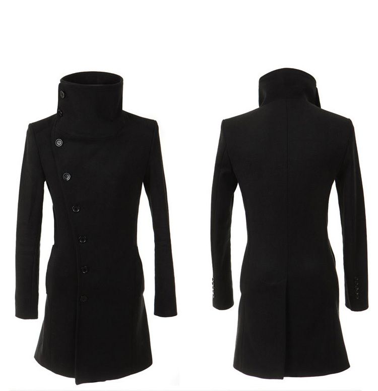 Fall-2015 Winter British Style Mens Hipster Lapel Wool Blend Single Breasted Long Trench Coats Brand Outdoors Overcoat Jacket M-XXL