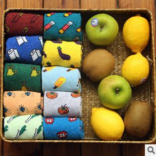 Wholesale-New Arrival Fresh Style Fruit Vegetables Pattern Creative Thickening Thermal Slippers Socks Novelty Cotton Socks