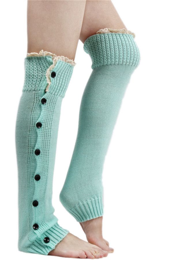Wholesale-Lace Trim Flat Cuffs Button Down Knit Warmers Knee High Boot Socks Winter Boot Warm Socks Knit Leg Warmer for Christmas DP851958