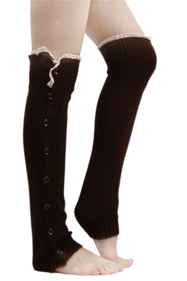 Wholesale-Lace Trim Flat Cuffs Button Down Knit Warmers Knee High Boot Socks Winter Boot Warm Socks Knit Leg Warmer for Christmas DP851958