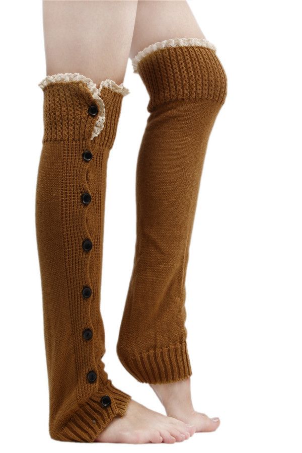 Wholesale-Lace Trim Flat Cuffs Button Down Knit Warmers Knee High Boot Socks Winter Boot Warm Socks Knit Leg Warmer for Christmas DP851958
