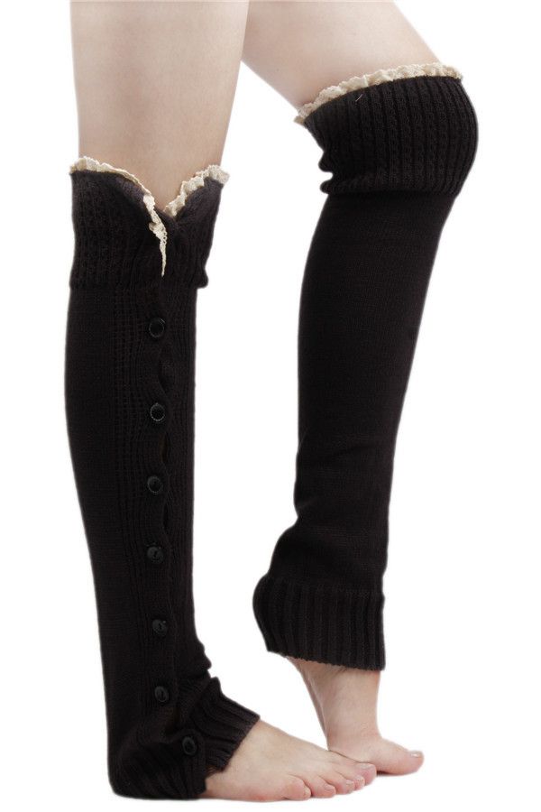 Wholesale-Lace Trim Flat Cuffs Button Down Knit Warmers Knee High Boot Socks Winter Boot Warm Socks Knit Leg Warmer for Christmas DP851958