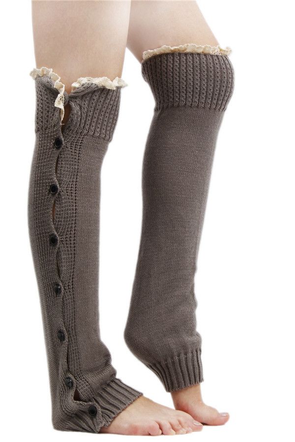 Wholesale-Lace Trim Flat Cuffs Button Down Knit Warmers Knee High Boot Socks Winter Boot Warm Socks Knit Leg Warmer for Christmas DP851958