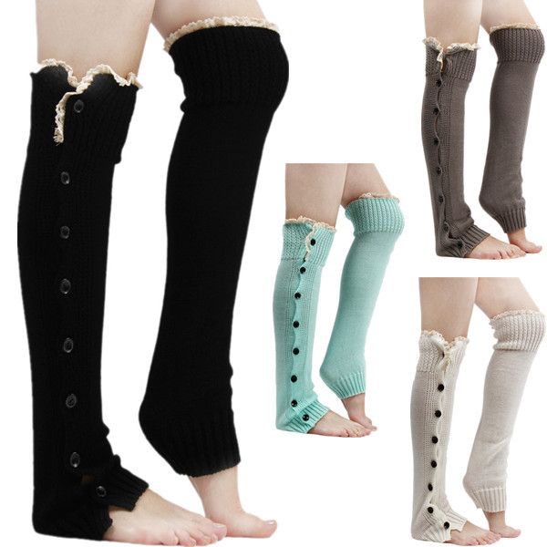 Wholesale-Lace Trim Flat Cuffs Button Down Knit Warmers Knee High Boot Socks Winter Boot Warm Socks Knit Leg Warmer for Christmas DP851958