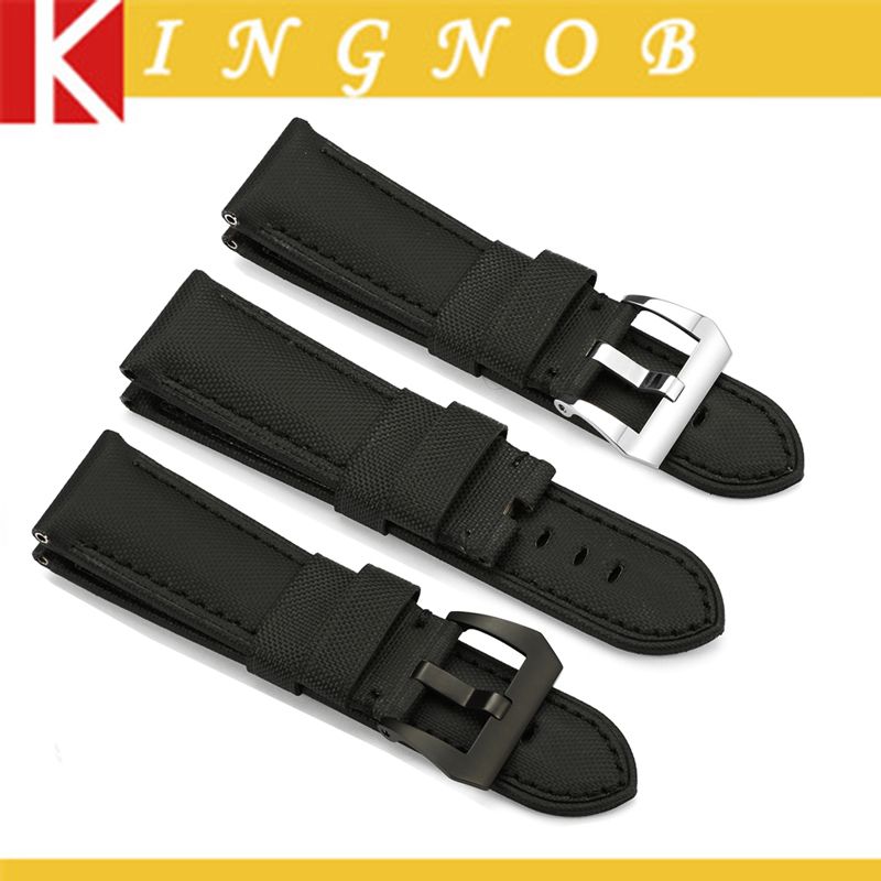Wholesale Black Kevlar + Leather Watch Band 24mm Nylon Strap 316l S/S