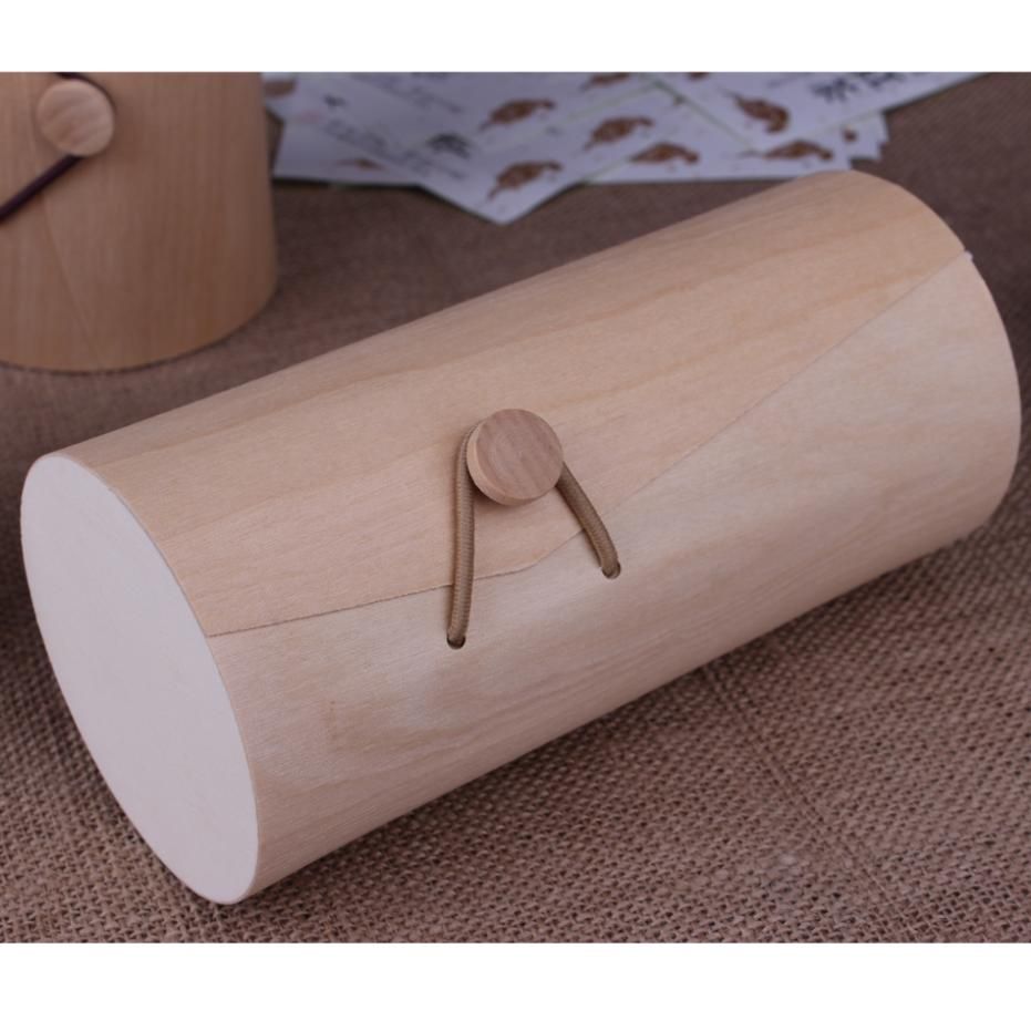 Wholesale-Natural Birch Wood Box For File Stationery Box Circle Drawings Packaging Box General Beauty Candy Gift Box Pot Box 4pcs/lot