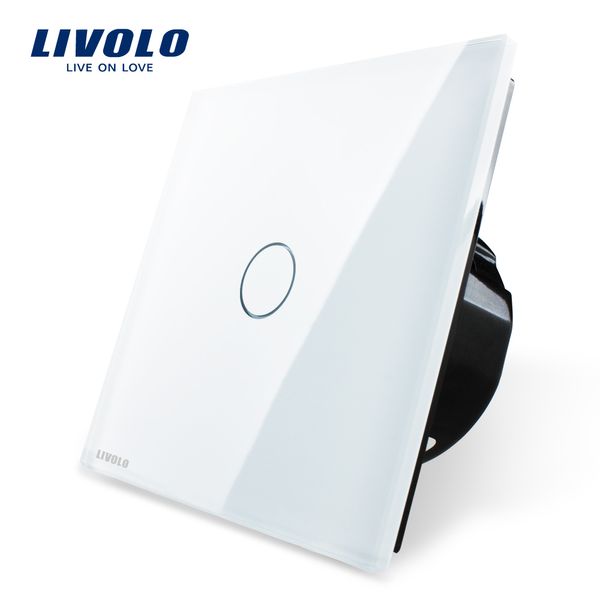 

Оптовая продажа-Бесплатная доставка, Livolo роскошный белый кристалл стеклянная панель переключателя, стандарт ЕС, VL-C701-11,220~250V сенсорный экран настенный выключатель света
