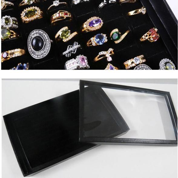 Jewelry Organizer Ring Display Tray Black Velvet Pad Box 100 Slot Insert Holder Case Ring Storage Ear Pin Display Box Organizer earing