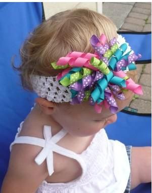 Crochet headbands with korker bows Hair hoop curly ribbon bows korkers Children's headband Head wraps hair band PD011