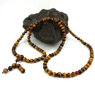 Tibetan buddhist prayer beads, 6mm natural yellow tiger eye jade, meditation yoga 108 beads. Charm necklace