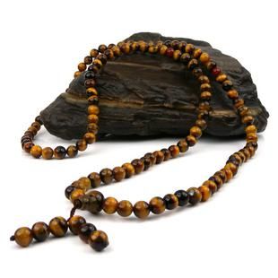 Tibetan buddhist prayer beads, 6mm natural yellow tiger eye jade, meditation yoga 108 beads. Charm necklace