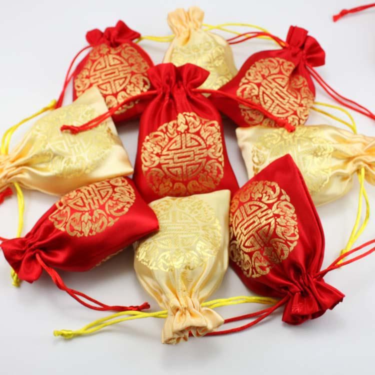 Joyous Fabric Small Wedding Party Gift Bags for Guests China Style Silk Brocade Tea Candy ...
