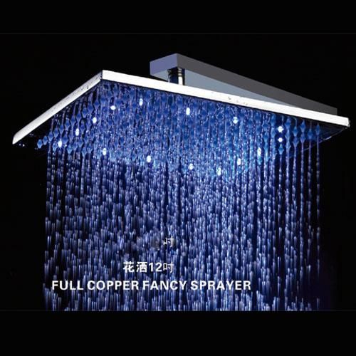2017 12'' Square Led Light Shower Head Chromed Brass Led Rainfall