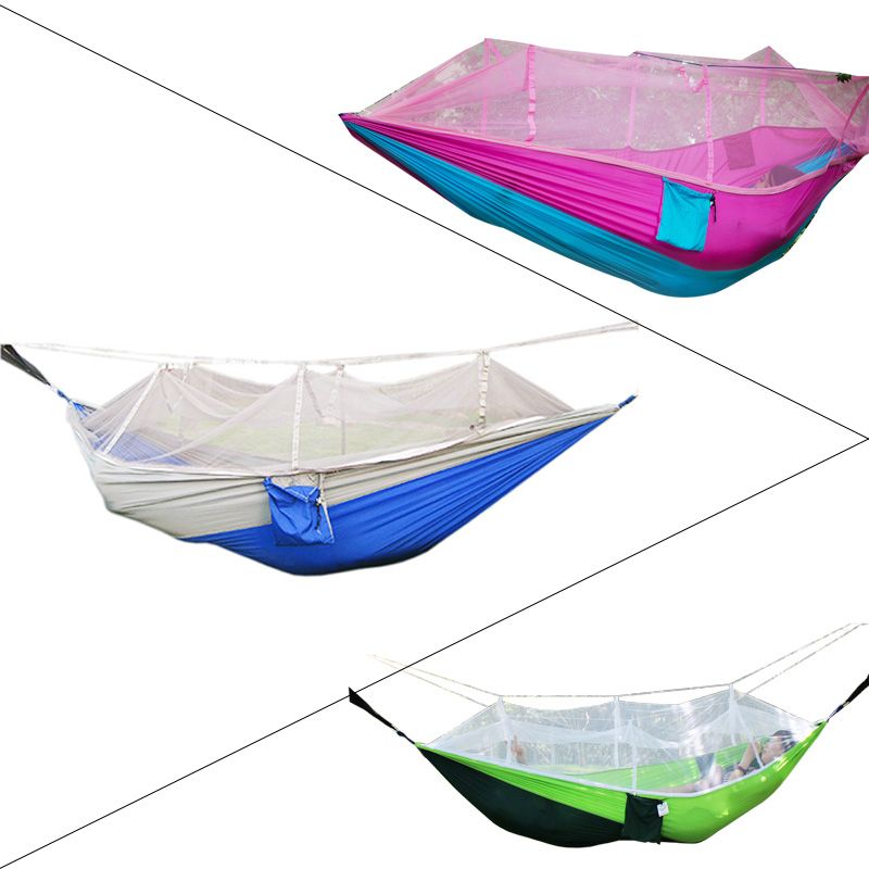 Double Hammock With Mosquito Net Camping Survival Parachute Cloth