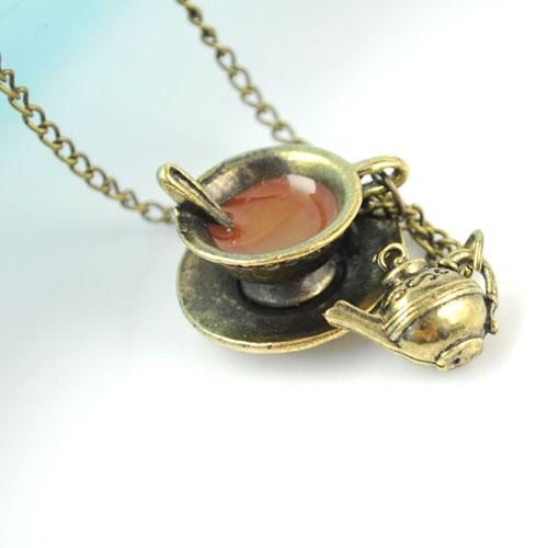 Wholesale Coffee Cup & Teapot Necklace, Antique Fashion Jewelry