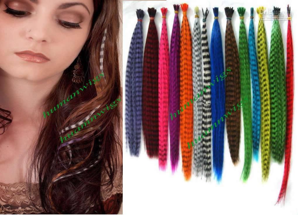 Synthetic Grizzly Rooster Feather Hair Extension Kits Feathers