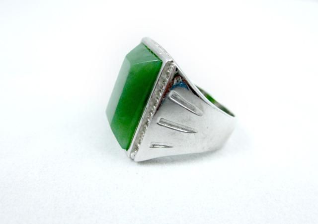 Free Shipping - natural emerald ring. Green jade square ring surface. Successful men's choice.