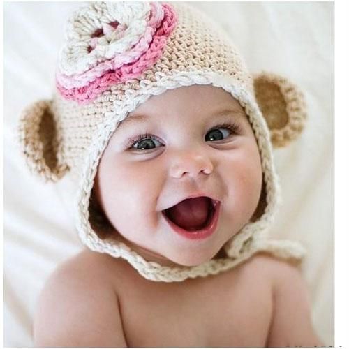 2018 Cute Handmade Monkey Baby Knitted Hat,Infant Flower Hat,Cute Baby Hat,Infant Monkey Cap