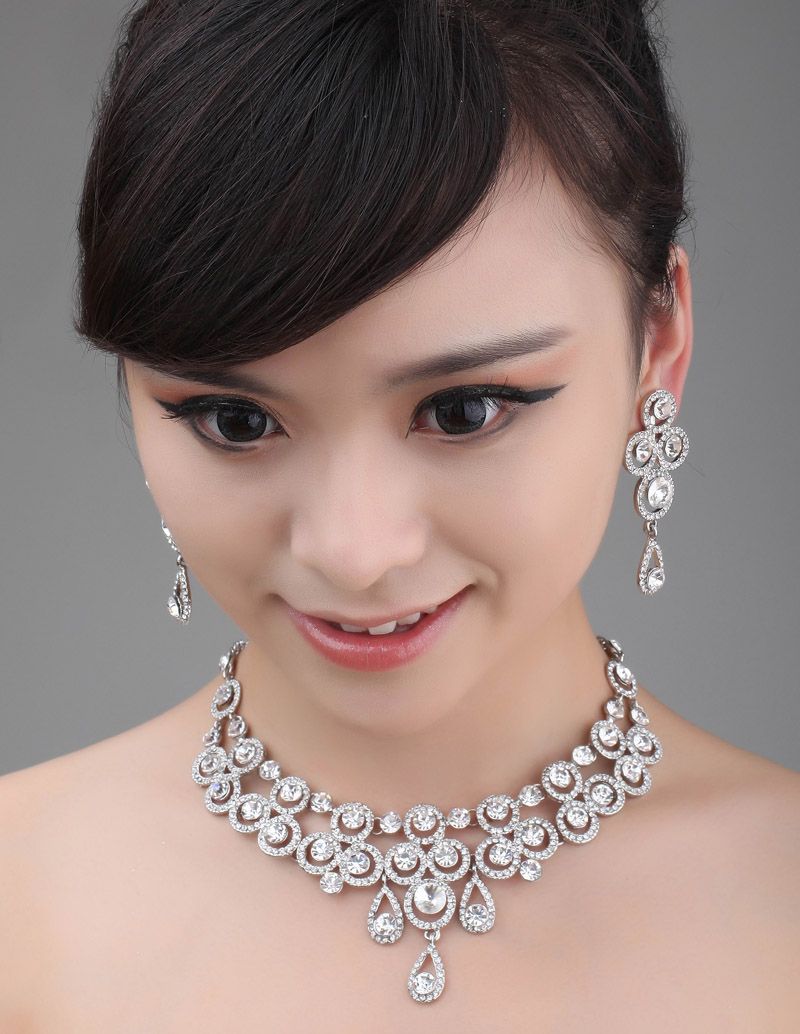 Designer Crystal Necklace & Earrings Bridal Jewelry Set J8342 Wedding