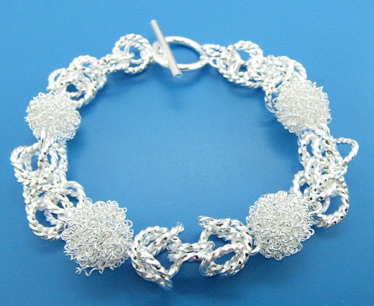 (Jewelry Manufacturer)925 Sterling Silver Silver Bracelets fashion jewelry mesh ball toggle Bracelets silver jewelry factory price