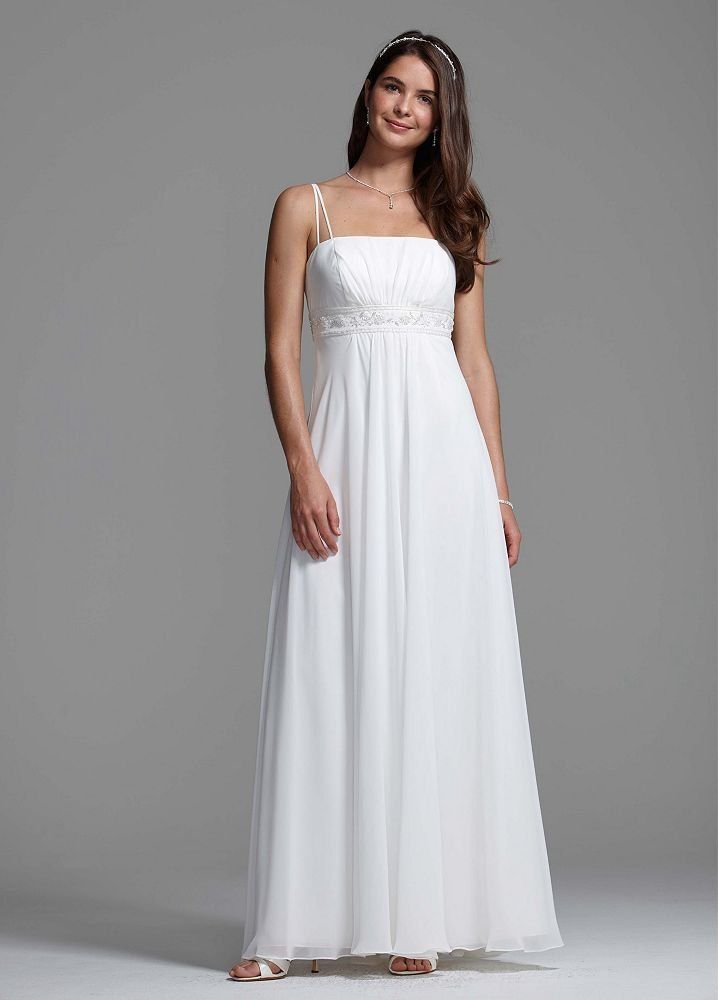 Discount White Spaghetti Strap Chiffon A Line Front Draping Bridal Wedding Dress Br1007 Hand 