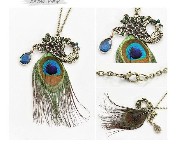 Nice Gorgeous Blue Eyes Peacock Long Feather Necklace Peacock Long Feather Pendant Necklaces Peacock Feather Sweater Chain