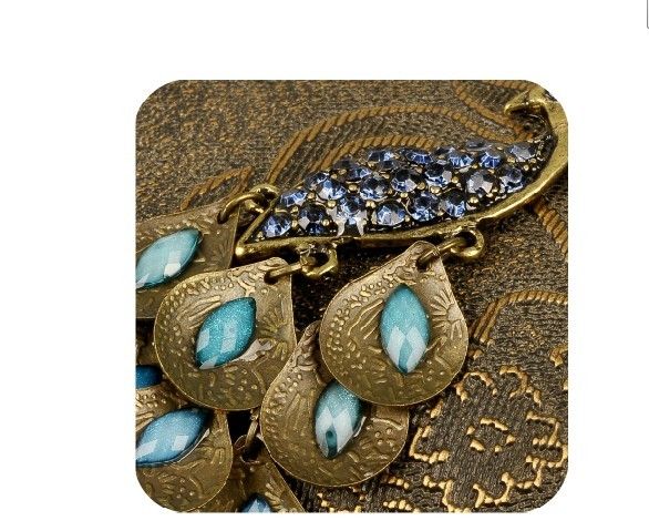 Hot New Antiqued Prancing Peacock Multi Sequin Long Necklace Peacock Pendant Necklaces Peacock Sweater chain free shipping