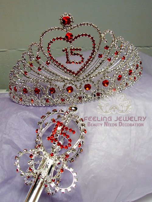 2017 Crystal Scepter Tiara Crown Set Jewelry Pageant Tiara Quinceanera