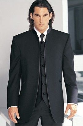 Custom Made Groom Tuxedos Black Best man Mandarin Lapel Suit Wedding/Prom Groomsman/Men Suits Bridegroom (Jacket+Pants+Tie+Vest) G87