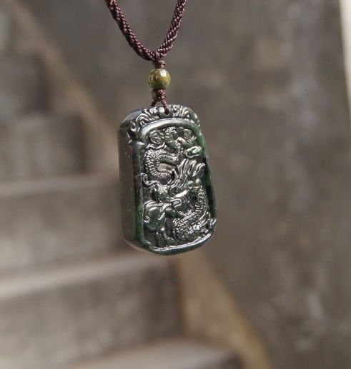 Natural black jade Amulet Pendant (Dragons).2012 is the Year of the Dragon.