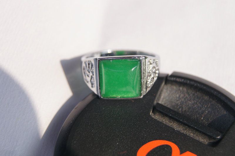 Free Shipping - natural emerald ring. Green jade square ring surface. Successful men's choice.