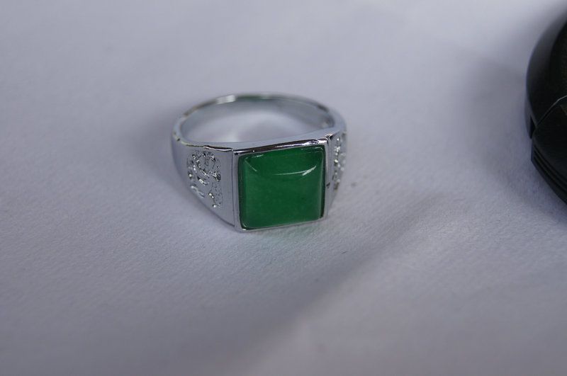 Free Shipping - natural emerald ring. Green jade square ring surface. Successful men's choice.