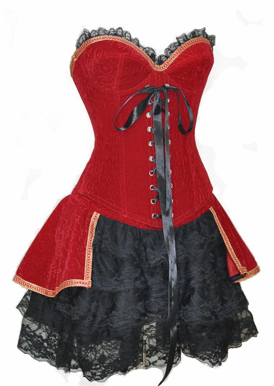 2018 3013 Satin Lace Up Back Boned Corset Bustier Top With Mini Skirt