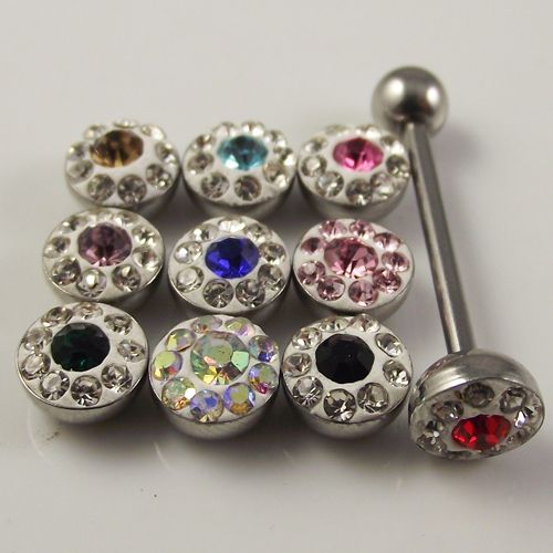 14g Full Diamond Tongue Ring Navel Rings,Navel Jewely,Belly Rings,Bar