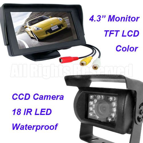 18 IR LED CCD Reverse Camera 12V/24V + 4.3" LCD Car Monitor + 10m Video Cable Bus Truck Parking Rear view Kit