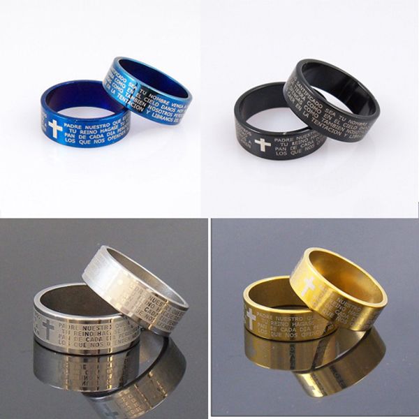MIX Color Spanish Bible Lord's Prayer Cross Ring Stainless Steel Rings Fashion Catholic Christian Religious Jewelry
MIX Color Spanish Bible Lord's Prayer Cross Ring Stainless Steel Rings Fashion Catholic Christian Religious Jewelry