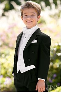 Boys Black Tailcoat Tuxedo Set - Notch Lapel, Formal Kid Suit for Prom & Birthday with Jacket, Pants, Vest, Tie - D68