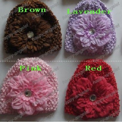 50pcs baby waffle caps crochet hats hair flower clips beanie with lily peony daisy flower girl toddler stretchy caps MZ9111