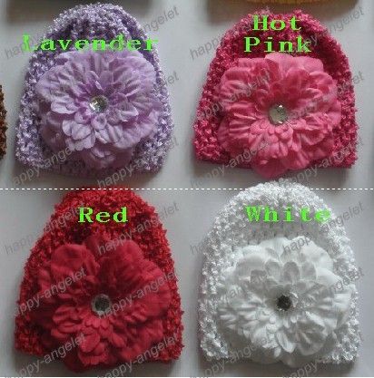 50pcs baby waffle caps crochet hats hair flower clips beanie with lily peony daisy flower girl toddler stretchy caps MZ9111