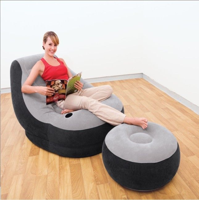 Inflatable Chaise Lounge with Air Footstool, Single Air Chaise Lounge